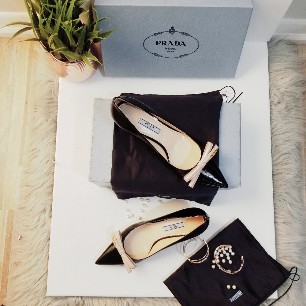 PRADA Women's Black Leather Ballerina - Picture 6 of 7